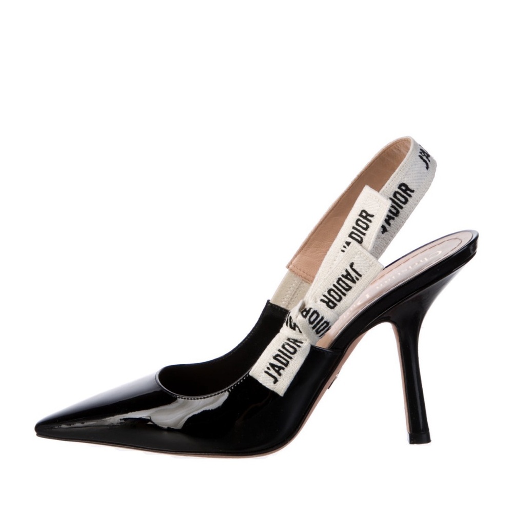Dior Black Patent Leather Slingback Heels